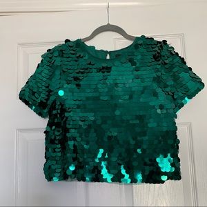 Emerald green sequins crop top